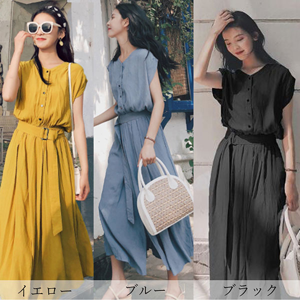 ワンピース 春夏 レディース ワンピース ノースリーブ ワンピース ロング ベルト付...