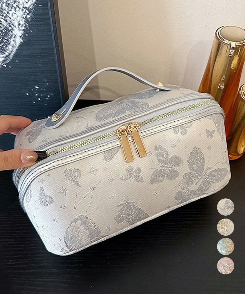 メイクポーチ 横型 コスメポーチ 刺しゅう入り 古風 化粧ポーチ きれいめ 大人可愛い バニティポーチ おしゃれ 旅行 コスメポーチ 持ち運び 化粧品収納 大容量トラベルポーチ 自立(4)