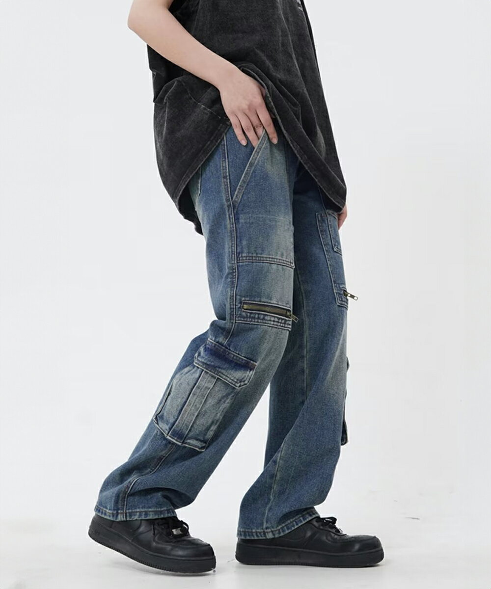 Rakuten - デニム パンツ カーゴパンツ ワイドジーンズ ロングデニム美脚脚長 マルチポケットジーパンレディース アメカジデニム かっこいい お洒落ストリートボトムス カジュアル S〜XLサイズ