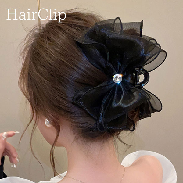 Rakuten - ヘアクリップ 大きめ バンスクリップ リボン レース ヘアクリップ ハーフアップ クリップバンス ヘアアクセサリー まとめ髪 挟むだけ しっかり おしゃれ カジュアル ヘアアップ ヘアアレンジ フォーマル パーティ 送料無料