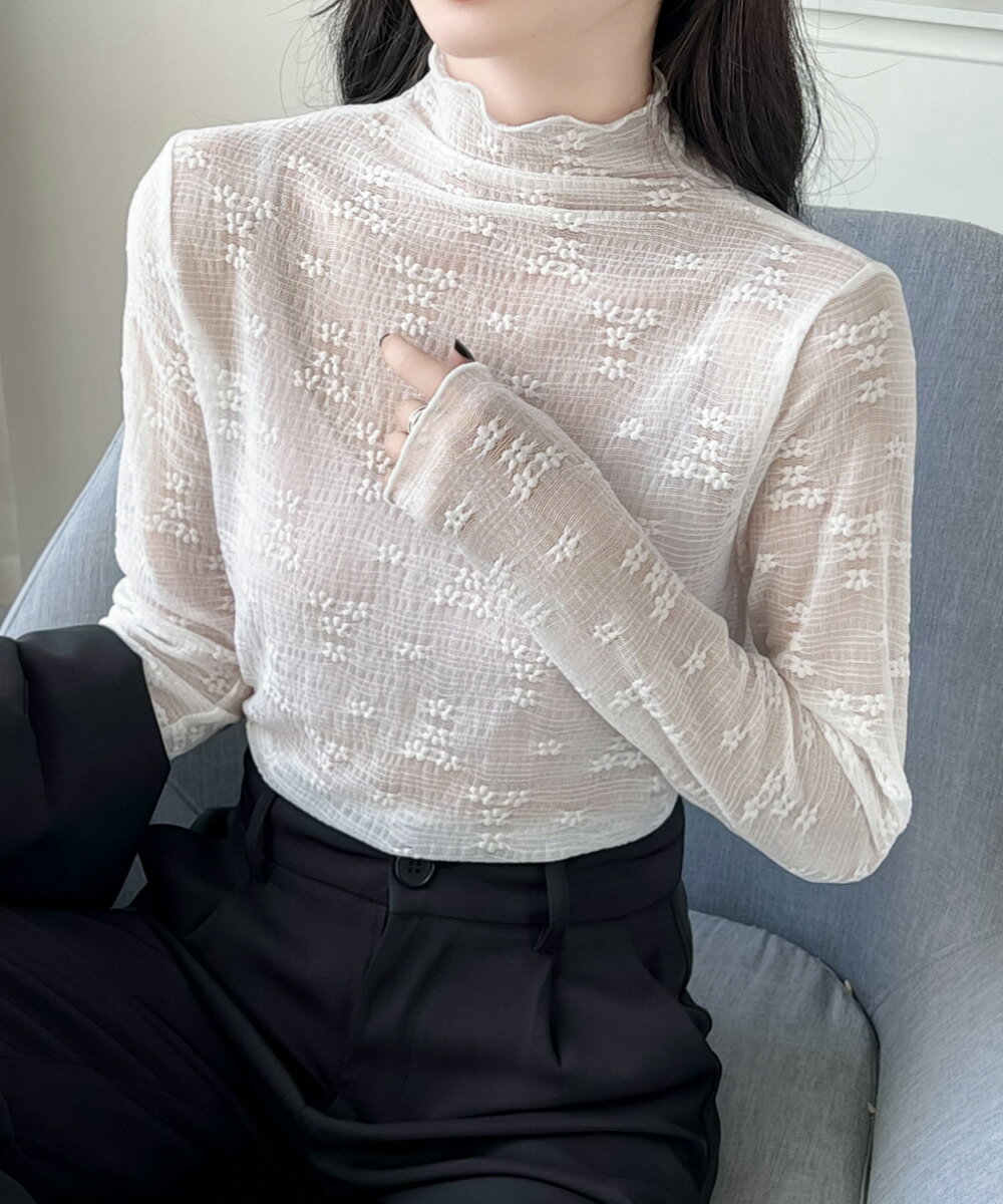 花柄ジャガードシースルートップスレ...