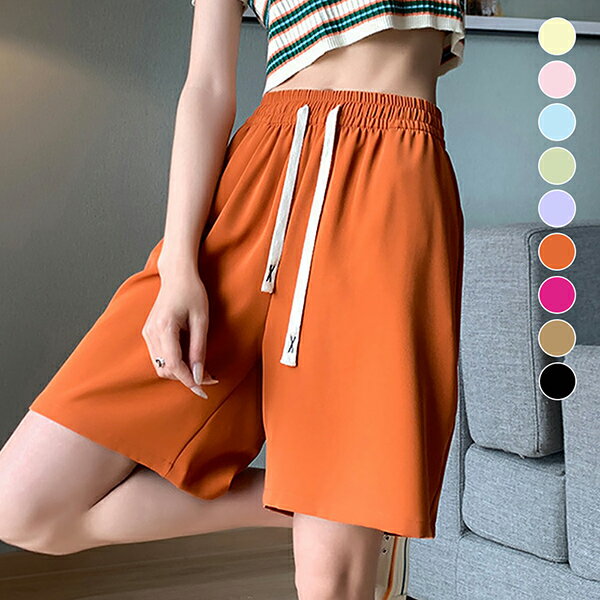 短パン レディース ショートパンツ ハーフパンツ ウエストゴム Aライン おしゃれ カジュアル 着やせ ゆったり 部屋着 夏 パジャマ 軽い運動 ジョギング お散歩 M〜Lサイズのサムネイル