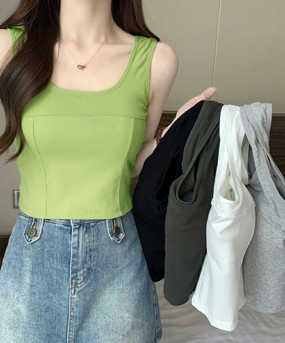 Rakuten - カップ付き タンクトップ ショート丈 夏服 レディース セクシー ちびタンクトップ 可愛い ダンス衣装 おしゃれ ブラ付きインナー へそ出し インナーウェア 韓国風 フリーサイズ