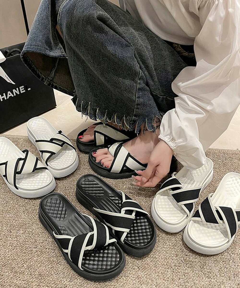 厚底 サンダル レディース ねじり 配色 クロスサンダル 夏 歩きやすい フラットサンダル 履きやすい サマーサンダル コンフォート カジュアルシューズ 軽量美脚 痛くない 22.5〜24.5cm(4.0)