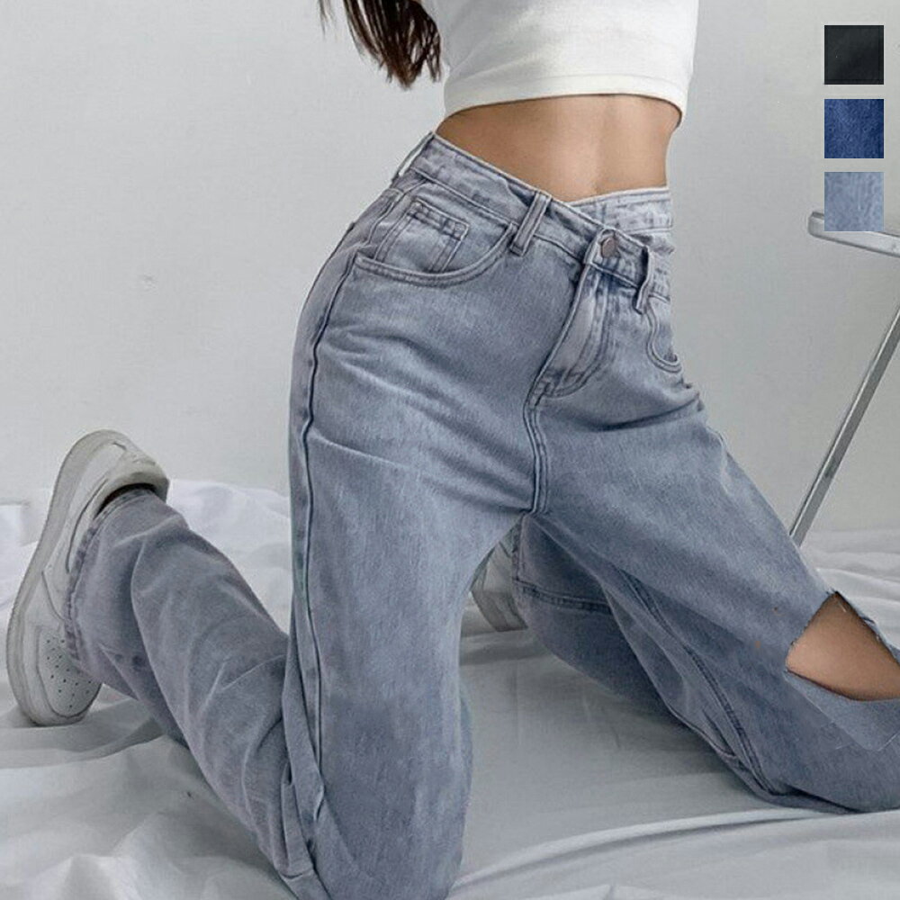 Rakuten - ダメージデニムパンツ レディース クラッシュデニムパンツ ハイウエストジーパン 美脚 穴あき ストレートジーンズ カジュアル 10代 20代 30代 春秋夏