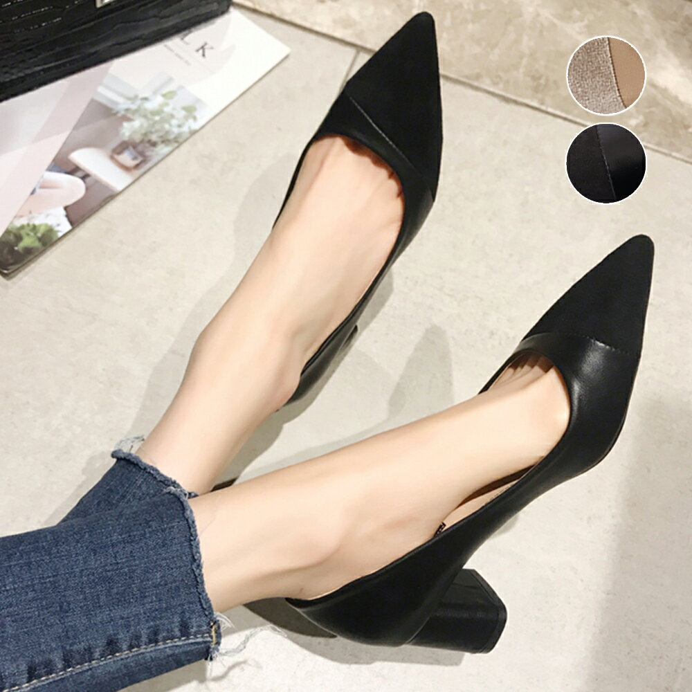 太ヒール パンプス 通勤 PUスエード レディース ポインテッドトゥ 履きやすい きれいめ カジュアル 疲れにくい チャンキーヒール 大人 OL オフィス 22.5〜25cm 美脚パンプス ミドルヒール 靴 ファッション