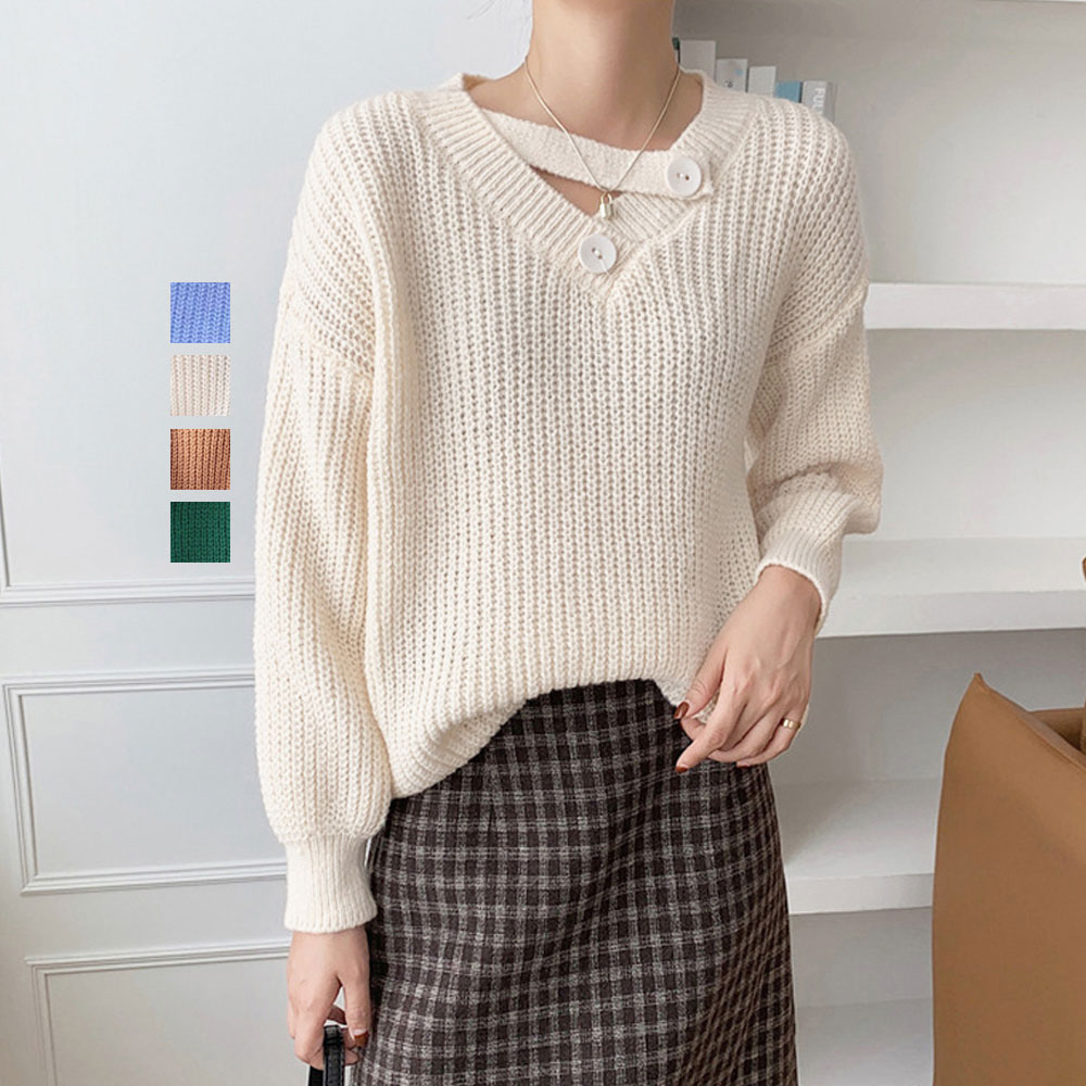 Rakuten - ニット トップス 長袖 レディース Vネック ニットセーター ざっくりニット ニットソー オフィスカジュアル プルオーバー トップス 体型カバー ゆったり きれいめ おしゃれ かわいい フリーサイズ あす楽対応