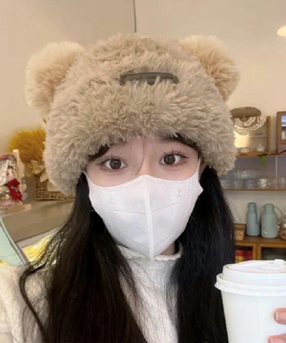 くま耳帽子 ボアハット 暖かい帽子 小顔ファー帽子 レディース 大人可愛いモコモコ アニマル帽子 ふわふわ 秋冬防寒ぼうし 裏起毛 あったか便利グッズ 旅行のサムネイル