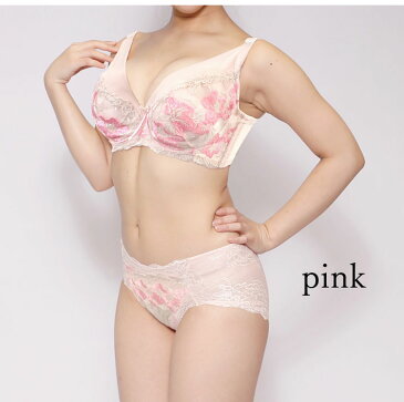 大きい胸をすっきり見せる 脇高ブラ 補正 ブラジャー&ショーツセット:フローラル 花柄 EFGH808590