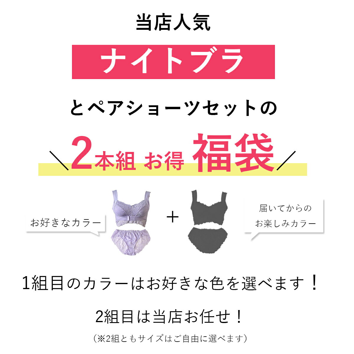 1枚は選べる！2本組福袋 キレイを極める育乳ナイトブラジャー＆ペアショーツセット S M L LL