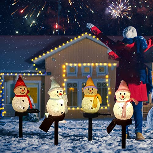 ソーラーライト 雪だるま ガーデンライト クリスマス飾り 置物ライト アウトドアソーラーライト 充電式ソーラー 屋外防水ライト クリスマス装飾ライト 自動点灯 埋め込み式 置物ライト 庭 パス 歩道 芝生 デコレーション (イエロー)