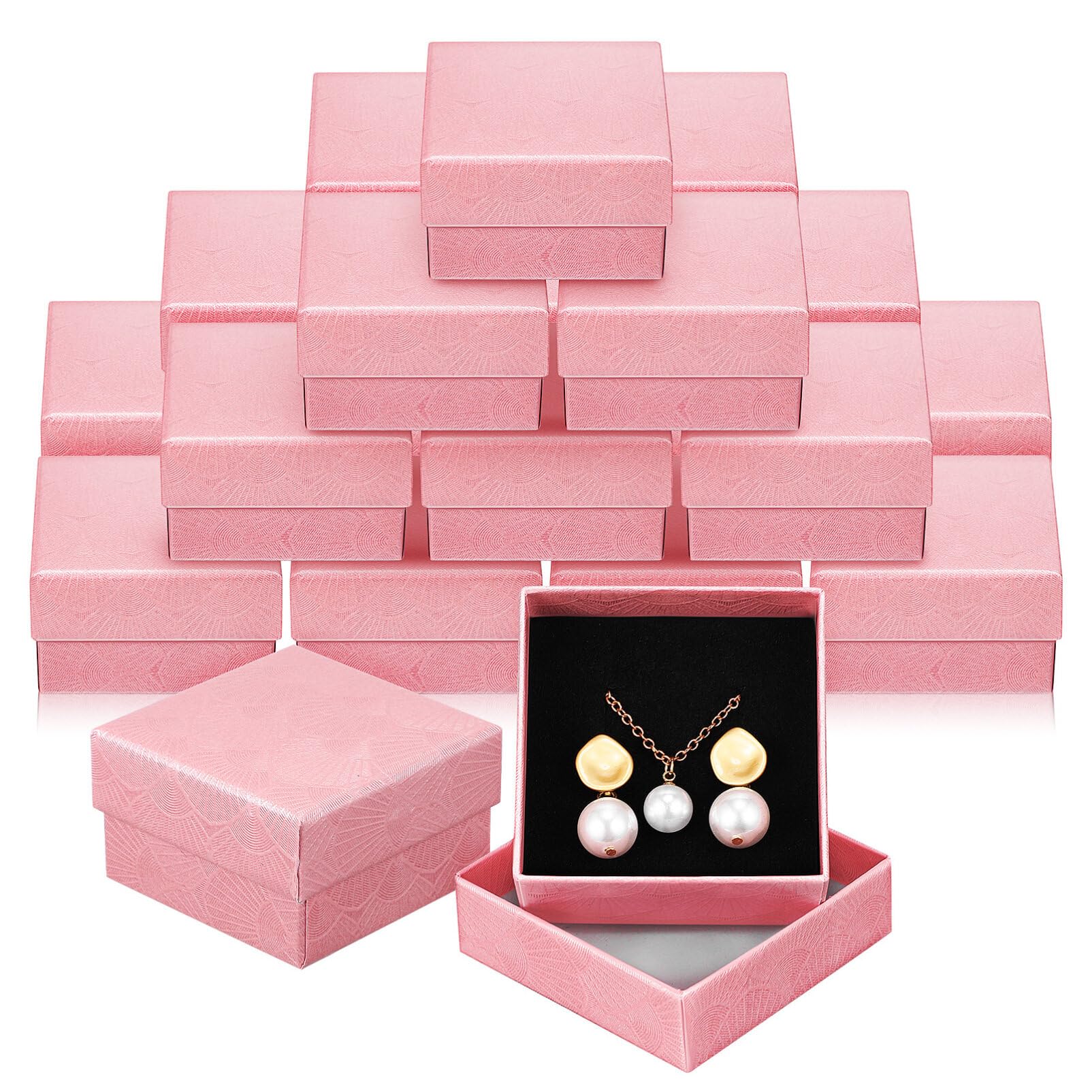NUOLUX ギフトボックス 小 ジュエリーケース 24個セット リングボックス ピンク 5x5x3cm スポンジ入り 紙製 ラッピング 箱 指輪ケース 持ち運び アクセサリー 収納 業務用 フタ付き ピアス ネッ