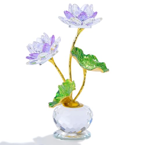 Kertari 水晶 ハス 造花 インテリア 置物 開運 K9 クリスタル ガラス 蓮の花 金属...