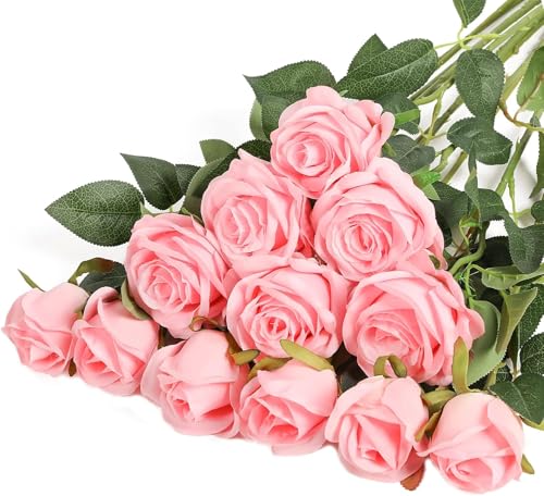DIFEIUKI 造花 バラ 12本セット 一輪 ローズ 薔薇 花束 枯れない花 オシャレ ロマ...
