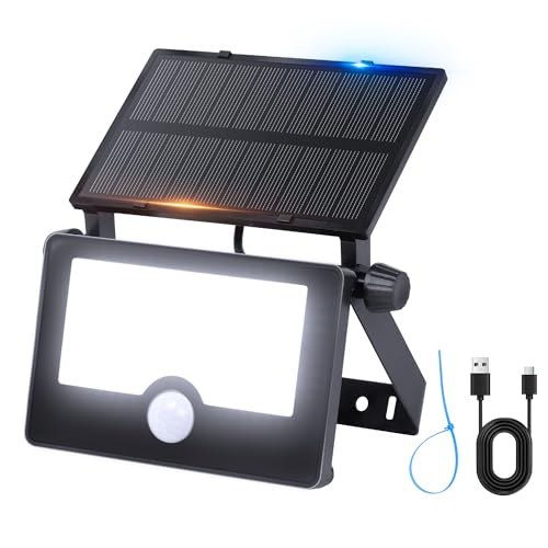 ソーラーセンサーライト 屋外 防水 人感センサー 防犯ライト 1000lm Type-C充電 2400mAh 85LEDs IP67 昼光色 単個
