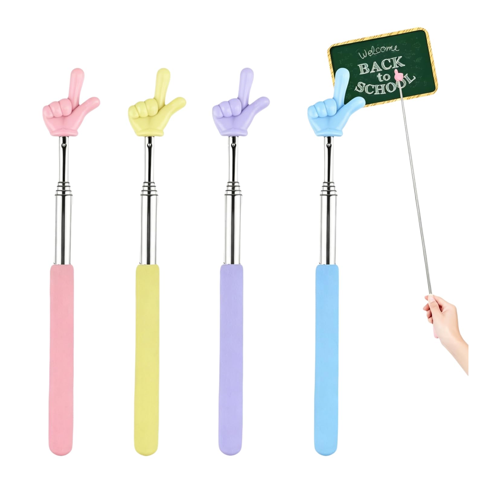 指示棒 伸縮式 4本セット 68cm マカロンカラー 指差し棒 先端双指デザイン ステン...