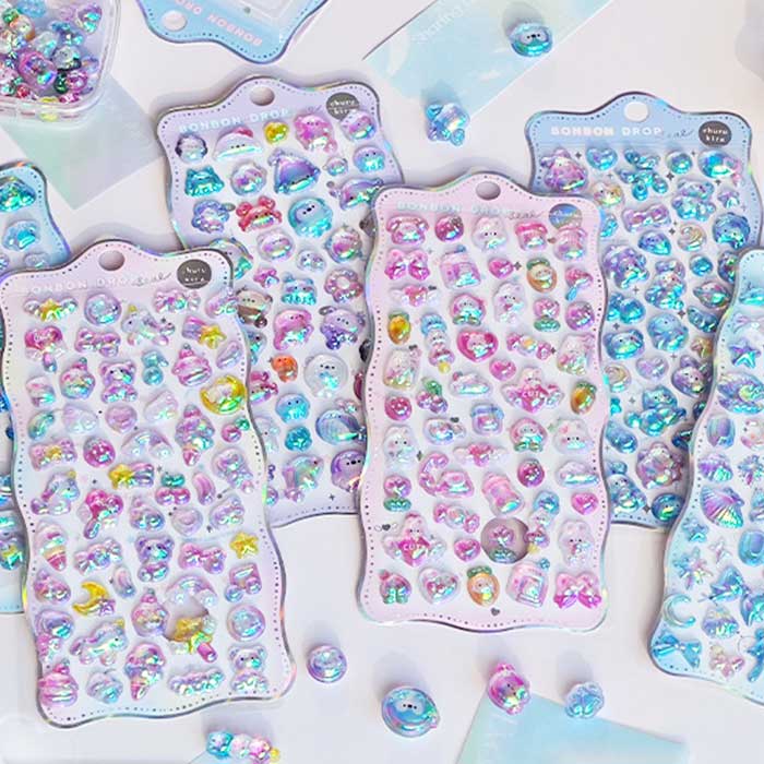 【即日出荷】シール ボンボンドロップシール ボンボン ドロップシール デコシール 3D 立体シール ドロップ きらきら くま ゆるかわ つやつや デコレーション 装飾 ぶっくり キッズ 子供向け 女の子 幼児 小学生 ギフト プレゼント かわいい おしゃれ iPhoneケース ぷくぷく