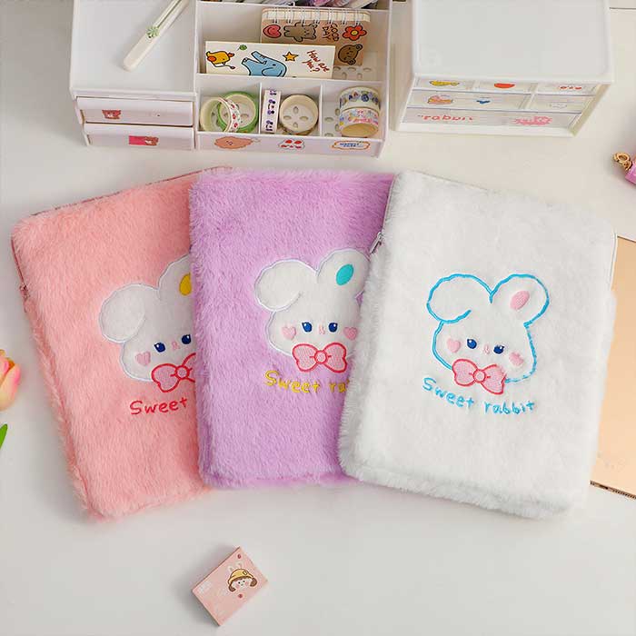 【当日出荷】 タブレット ケース ポーチ ipad ipadポーチ 韓国 かわいい ふわふわ 可愛い 高校生 ガーリー 女子高生 うさぎ ふわふわ 大きいポーチ...
