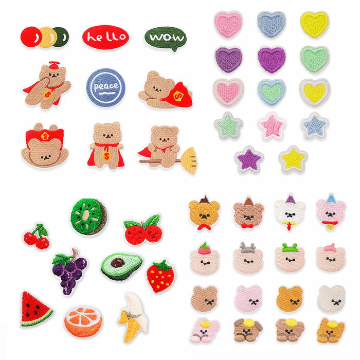 【即日出荷】まとめセット SET 大容量 刺繍ワッペン 刺繍布ワッペン 韓国 ワッペン シール デコ くま フルーツ ハート 星 デザート ミニ 可愛い かわいい 手帳 スマホ デコレーション ステッカー 刺繍 女の子 小学生 中学生 高校生 学生 携帯 小物やバッグなどに！