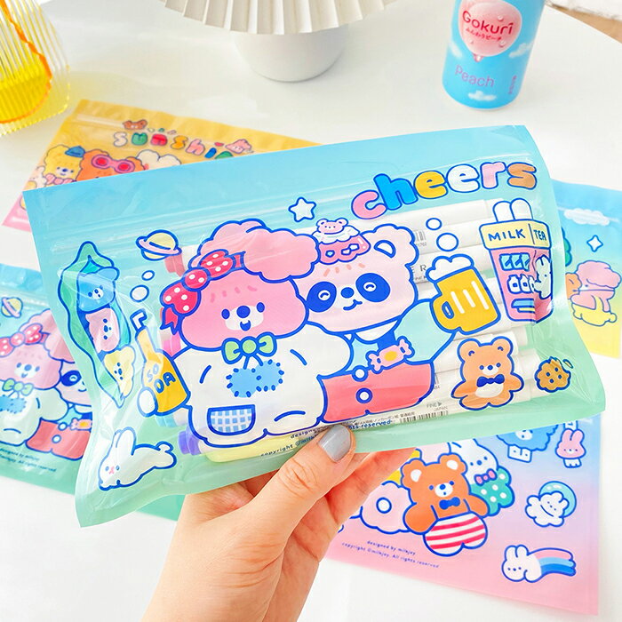 【当日出荷】 milkjoy ジップロック チャック付き袋 袋 ポーチ レディース 韓国 かわいい 収納 おしゃれ 可愛い くま 高校生 学生 持ち運び 小物入れ 持ち歩き 携帯 中学生 小学生 長方形 正方形 雑貨