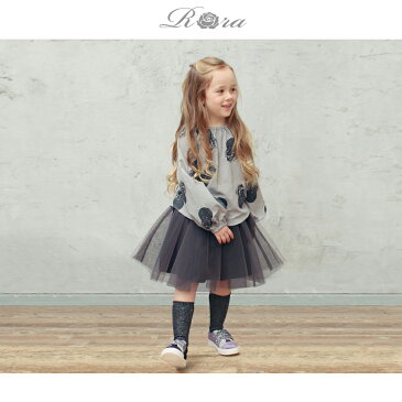 子供服Rora カラン チュニックT チュニック 長袖 ブラウス 女の子 トップス tシャツ キッズ チュニックtシャツ 可愛い 子供服 シンプル オシャレ 秋冬 グレー マスタード イエロー バックリボン ドット柄 水玉 90 100 110 120 130 140