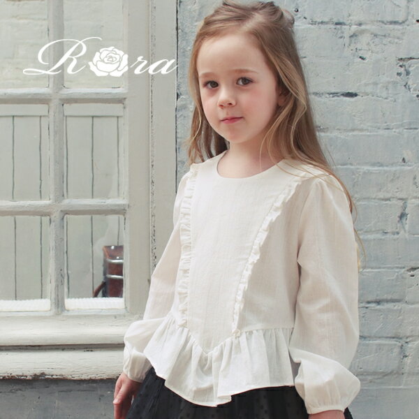 子供服Rora エマ ブラウス 子供 ブラウス 90 100 110 120 130 140 キッズ 白 の ブラウス 襟なし 可愛い 上品 おしゃれ シンプル 子供服 フォーマル 女の子 入学式 発表会 お出かけ着 入園式 七五三 結婚式 襟無しブラウスのサムネイル