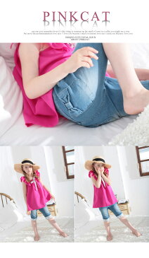 キッズ スキニー 女の子 デニム ジーンズ▼子供服Rora キャンディ スキニー 子供 夏服 キッズ服 デニムパンツ 5分丈 6分丈 7分丈 スキニーパンツ 可愛い 子供服 レース リボン かわいい スキニーデニム ボトムス 夏