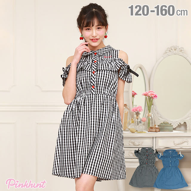 40％OFF SALE PINKHUNT ピンクハント 肩出し シャツワンピース 5305K キッズ ジュニア 女の子 PH 中学生 ファッション 服 小学生 かわいい 韓国トレンドファッション