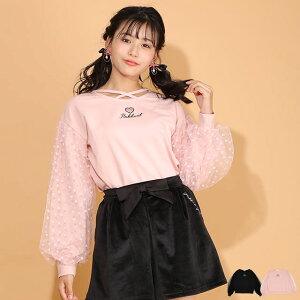 40％OFF SALE PINKHUNT ピンクハント 袖 チュール重ね トレーナー 6105K 子供服 キッズ ジュニア 女の子 PH 中学生女子 ファッション 服 小学生 かわいい 韓国トレンドファッション