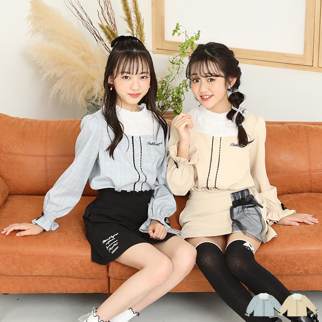 洋服 レディース(中学生) ≪最大1,000円OFFクーポン配布中≫40％OFF 売り尽くしSALE シフォン 切替え レイヤード風 シャツ 8578K 子供服 キッズ ジュニア 女の子 PH 小学生 お出かけ かわいい おしゃれ 中学生 PINKHUNT ピンクハント