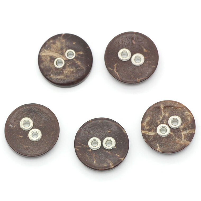 在庫限り！13mm 5個入 樹脂ボタン アルミ穴 ダークブラウン / 2つ穴 二つ穴 シンプル 茶色 デコ デコレーション スクラップブック スクラップブッキング クラフト【ゆうパケット対応】