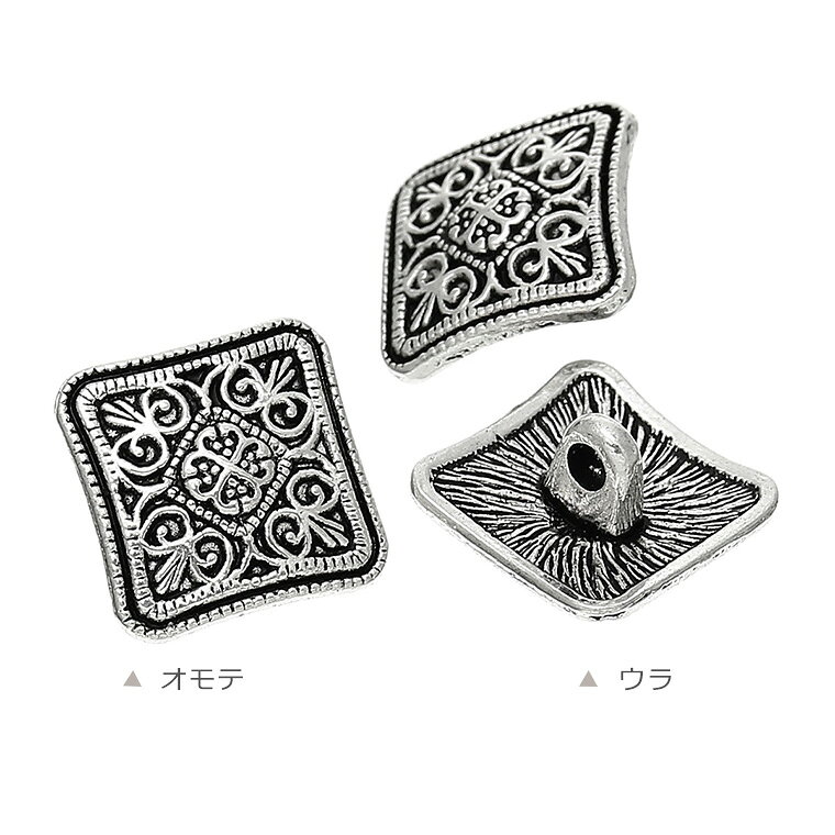 13mm×13mm 4個入 アンティーク風 メタルボタン 正方形 【ゆうパケット対応】