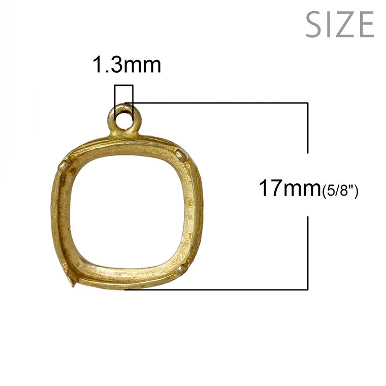 在庫限り！1個入 17mm×14mm カン付きカボション台 4つ爪 正方形 真鍮色 / チャーム ペンダント ピアス ネックレス アクセサリー ゴールド 四角 かぼしょん 真鍮製 枠 爪付き【ゆうパケット対応】 2