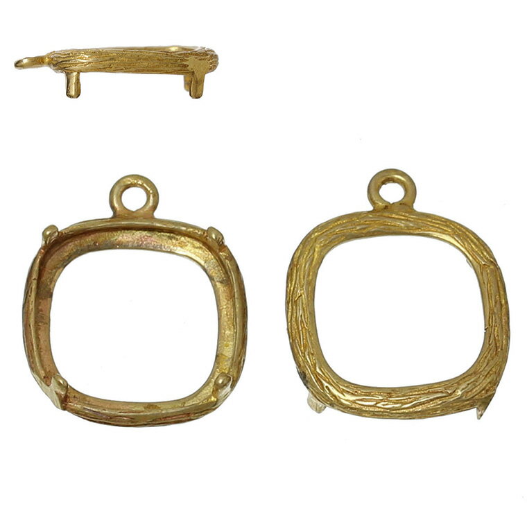 在庫限り！1個入 17mm×14mm カン付きカボション台 4つ爪 正方形 真鍮色 / チャーム ペンダント ピアス ネックレス アクセサリー ゴールド 四角 かぼしょん 真鍮製 枠 爪付き【ゆうパケット対応】 3