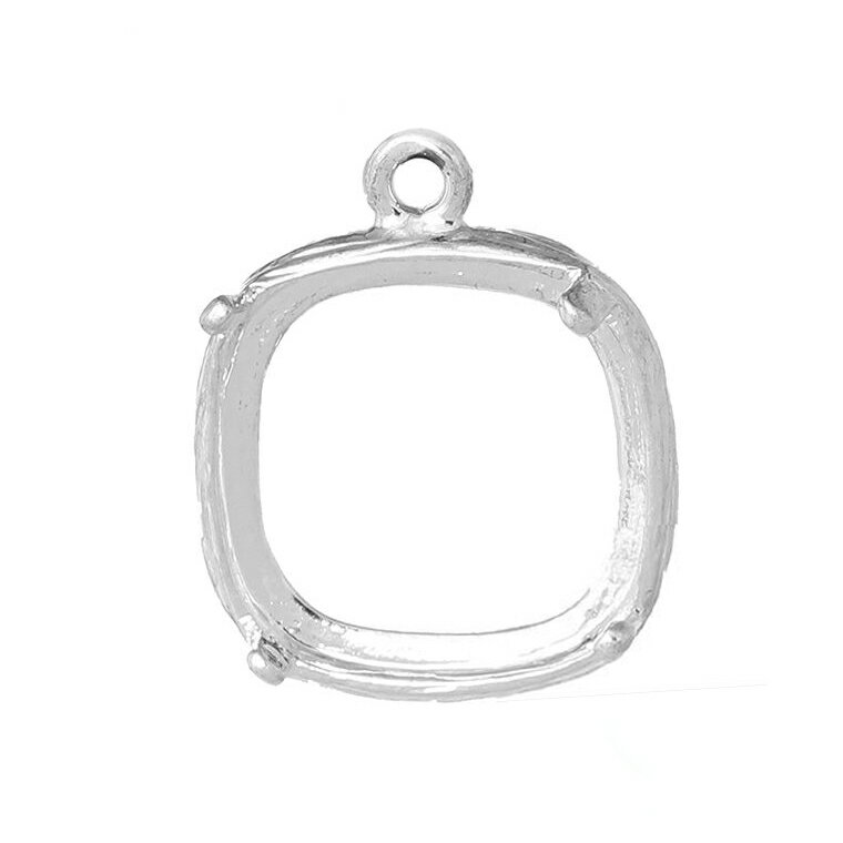 Rakuten - 在庫限り！1個入 17mm×14mm カン付きカボション台 4つ爪 正方形 銀メッキ / チャーム ペンダント ピアス ネックレス アクセサリー シルバー 四角 かぼしょん 真鍮製 枠 爪付き【ゆうパケット対応】