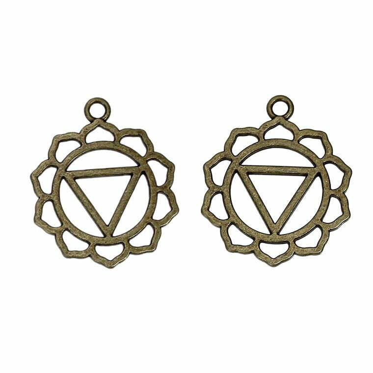 在庫限り！1個入 透かしチャーム レース模様風 第3チャクラ マニプーラ 銅古美 / Chakra マントラ ヨガ スピリチュアル ソーラープレクサス 太陽神経叢 オルゴナイト【ゆうパケット対応】