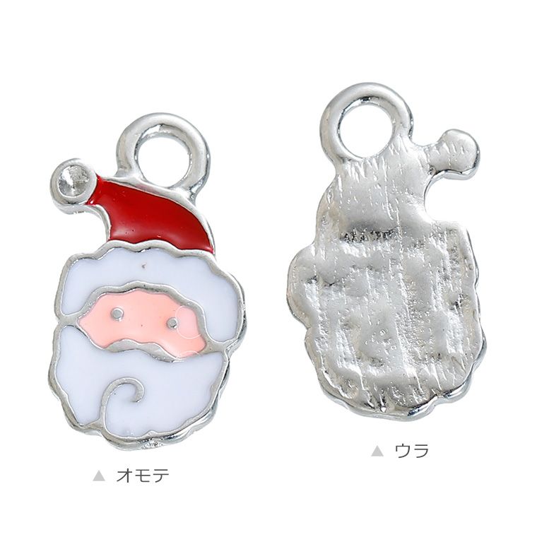 2個入 17mm×11mm メタルチャーム クリスマス サンタクロース シルバートーン / 白 赤 ペンダント パーツ 金属製 亜鉛合金製アクセサリーパーツ ハンドメイド材料【ゆうパケット対応】