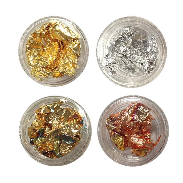 金箔風ホイル 4種類セット ゴールド シルバー ブルー オレンジ / レジン ネイル メタリック 金 銀 青 銅 レジン 封入【ゆうパケット対応】