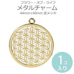 1個入 44mm×40mm メタルチャーム フラワー・オブ・ライフ 金メッキ / フラワーオブライフ FlowerOfLife 生命の花 神聖幾何学 七宝繋ぎ風 シンボル レース風 ハンドメイド材料 透かし 空枠 金色 ネックレスチャーム バッグチャーム【ゆうパケット対応】