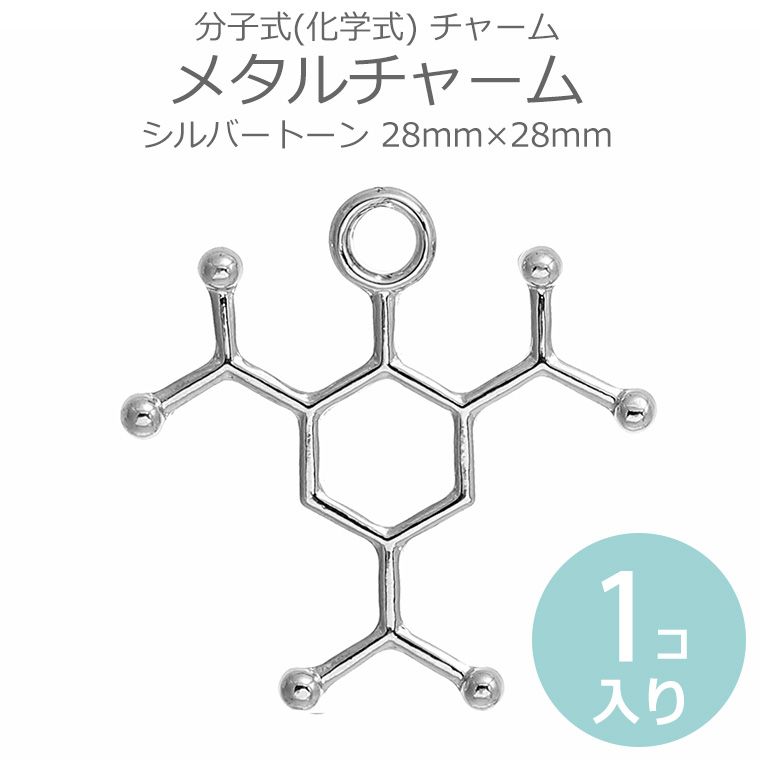 在庫限り！1個入 28mm×28mm メタルチャーム 分子式 化学式 チャーム TNT シルバートーン / 構造式 理系女子 リケジョ 化学 理系 ネックレス ペンダントトップ イヤリング ピアス アクセサリーパーツ ハンドメイド材料 金属パーツ【ゆうパケット対応】