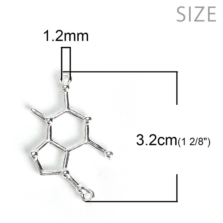 1個入 32mm×18mm コネクターパーツ 分子式化学式 銀メッキ / 構造式 理系女子 リケジョ 化学 理系 コネクターパーツ 接続金具 繋ぎパーツ ネックレス ペンダントトップ イヤリング ピアス アクセサリーパーツ ハンドメイド材料 金属パーツ チャーム 【ゆうパケット対応】