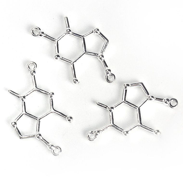 1個入 32mm×18mm コネクターパーツ 分子式化学式 銀メッキ / 構造式 理系女子 リケジョ 化学 理系 コネクターパーツ 接続金具 繋ぎパーツ ネックレス ペンダントトップ イヤリング ピアス アクセサリーパーツ ハンドメイド材料 金属パーツ チャーム 【ゆうパケット対応】