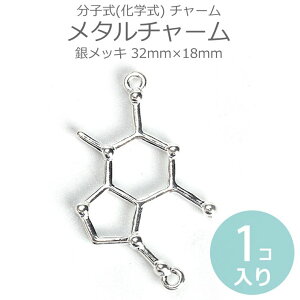 1個入 32mm×18mm コネクターパーツ 分子式化学式 銀メッキ / 構造式 理系女子 リケジョ 化学 理系 コネクターパーツ 接続金具 繋ぎパーツ ネックレス ペンダントトップ イヤリング ピアス アクセサリーパーツ ハンドメイド材料 金属パーツ チャーム 【ゆうパケット対応】