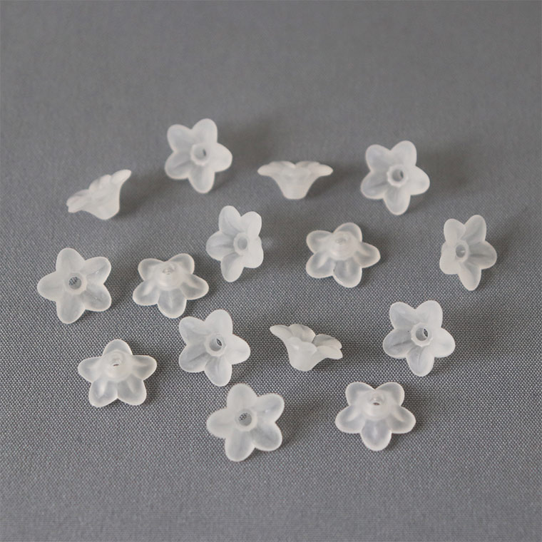 約10×4mm 100個入 アクリルビーズ フラワー 穴約1.2mm つや消し白 / 花座 ビーズキ...