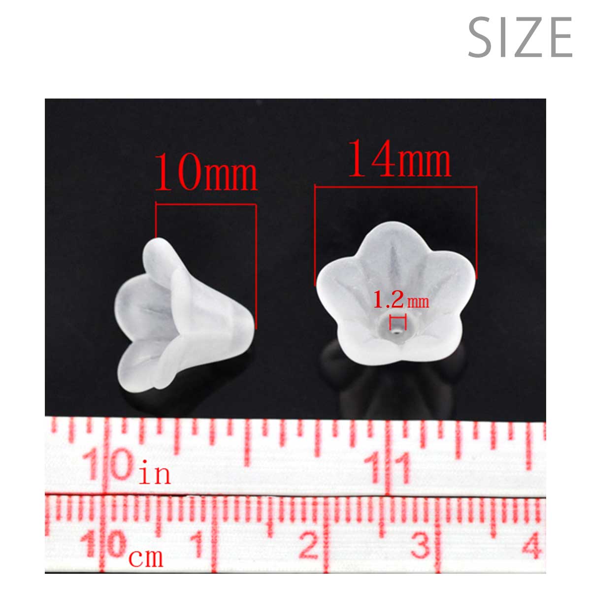 約14×10mm 30個入 アクリルビーズ フラワー 穴1.2mm つや消し白 / 花座 ビーズキャ...