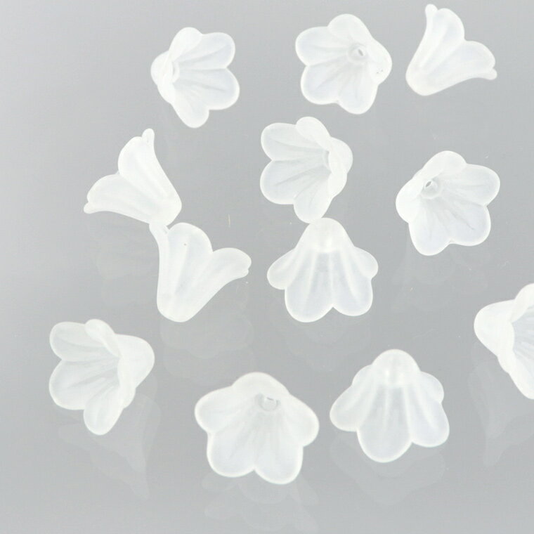約14×10mm 30個入 アクリルビーズ フラワー 穴1.2mm つや消し白 / 花座 ビーズキャップ ゆめかわいい ..