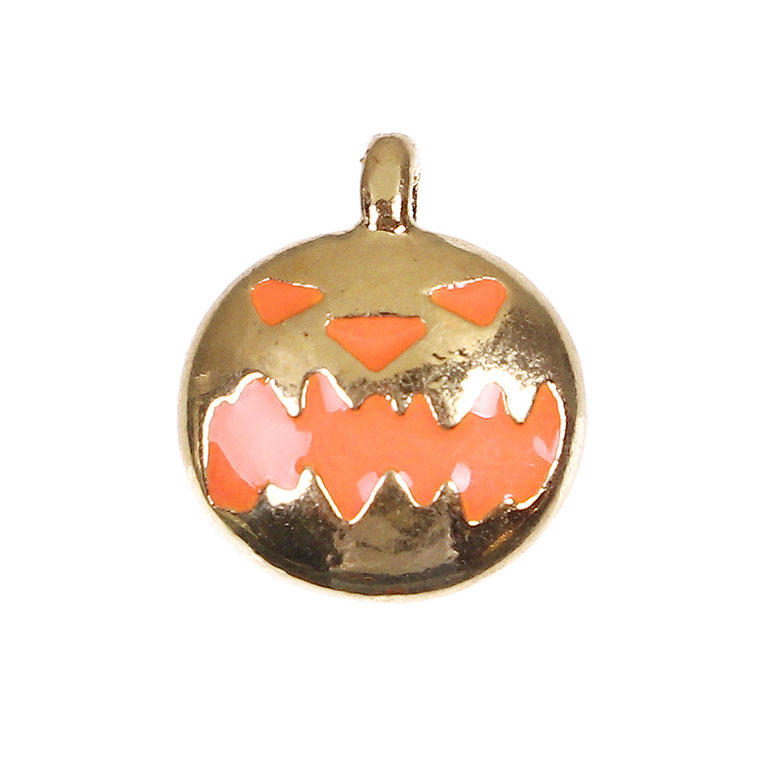 2個入 13mm×11mm メタルチャーム パンプキン 金メッキ オレンジ色 エナメル / ジャックオーランタン かぼちゃ ハロウィン シルバーカラー アンティークレトロ 装飾 ペンダントパーツ アクセサリーパーツ【ゆうパケット対応】