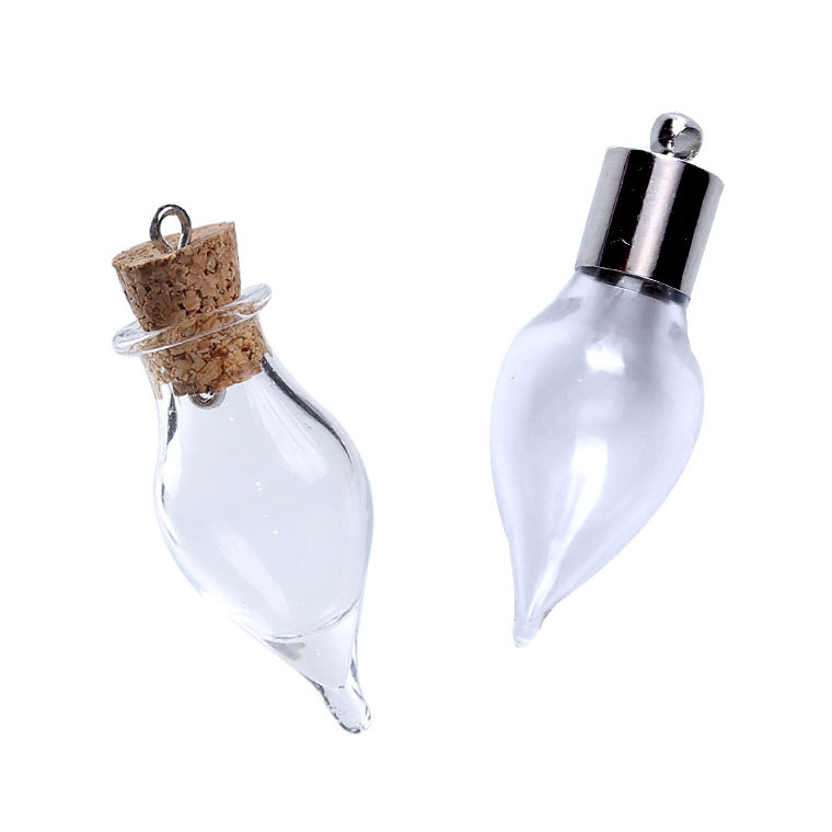 37×14mm 単品 ガラスドーム つぼみ型 クリア 専用キャップ付き / 透明 ガラスの小瓶 しずく型 bottle ミニボトル 硝子ビン ミニチュア コルク栓 金属パーツ【ゆうパケット対応】