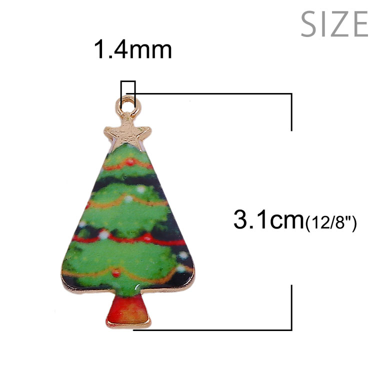 1個入 31×17mm メタルチャーム クリスマスツリー 金メッキ エナメル装飾 / 金属チャーム ペンダントトップ アクセサリーパーツ ハンドメイドパーツ 装飾パーツ 金具 ゴールドカラー クリスマス xmas グリーン 緑【ゆうパケット対応】