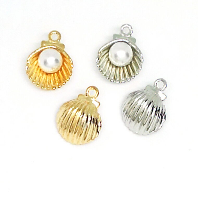 2個入 15×12mm 選べる2色 メタルチャーム 真珠貝 / 1粒パールシリーズ 貝殻 夏 海 マリン 帆立 ホタテ ほたて しぇる 二枚貝 パーツ ミニチュア アクリル構造真珠 ペンダント ネックレス アクセサリー ゴールドトーン シルバートーン【ゆうパケット対応】